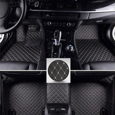 Inexpensive Black and Beige Stitching Luxury Leather Diamond Car Floor Mats