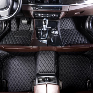 Inexpensive Black and Black Stitching Luxury Leather Diamond Car Floor Mats