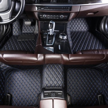 Inexpensive Black and Blue Stitching Luxury Leather Diamond Car Floor Mats