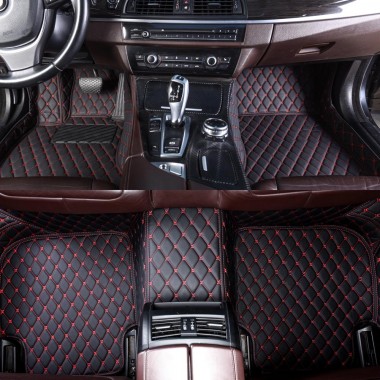Inexpensive Black and Red Stitching Luxury Leather Diamond Car Floor Mats
