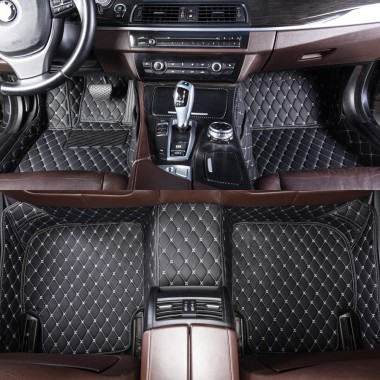 Inexpensive Black and White Stitching Luxury Leather Diamond Car Floor Mats