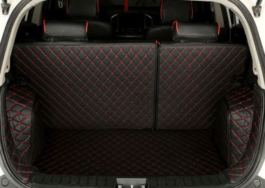 Inexpensive Black and Red Stitching Full Cover Luxury Leather Diamond Trunk Car Floor Mats